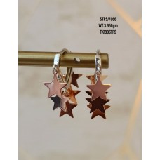 Silver hanging stars huggie earrings